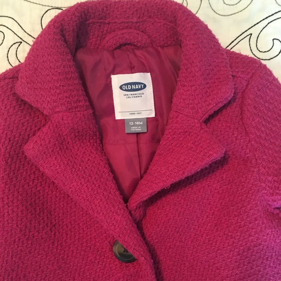 Old Navy, Tweed Peacoat 12-18 MO | Magenta - Picture 6 of 10